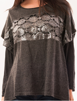 Bluza Dama Cu Broderie Strange Gri Inchis