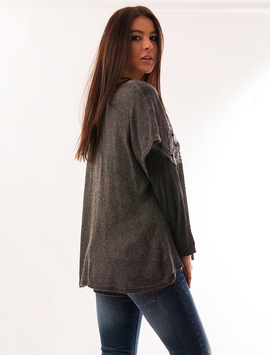 Bluza Dama Cu Broderie Strange Gri Inchis