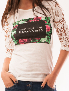 Bluza Dama Cu imprimeu Good Vibes Alba