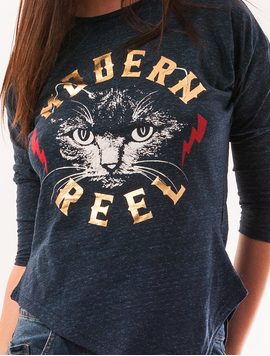 Bluza Dama Cu Pisica Modern Reel Bleumarin