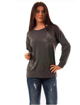Bluza Dama Cu Strasuri Stars Gri Inchis