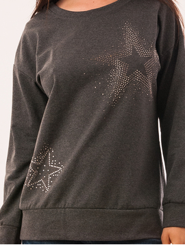 Bluza Dama Cu Strasuri Stars Gri Inchis
