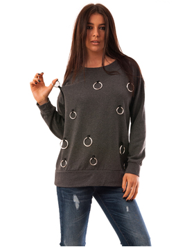 Bluza Dama Cu Accesorii Metalice Circle Gri Inchis