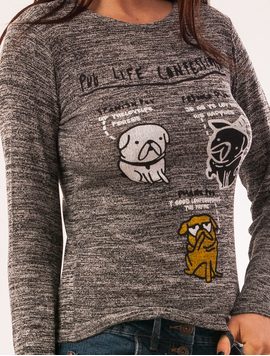 Bluza Dama Cu Imprimeu Life Confessions Gri Inspicat