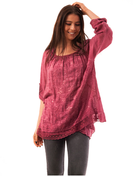 Bluza Dama Cu Dantela Si Paiete Comfortable Grena