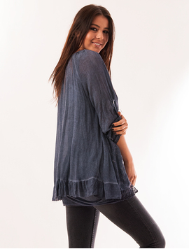 Bluza Dama Cu Dantela Si Paiete Comfortable Bleumarin