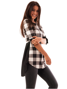 Bluza Dama Lunga In Carouri Century Alb Si Negru