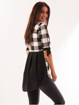 Bluza Dama Lunga In Carouri Century Alb Si Negru