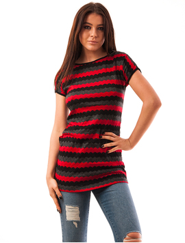 Bluza Dama Cu Model In Trei Culori Trilogy Rosu Si Negru
