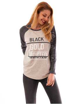 Bluza Dama Cu Imprimeu Gold Addicted Gri