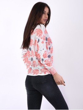 Bluza Dama Cu Elefanti Jungle Alb Si Corai