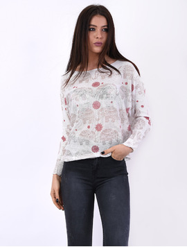 Bluza Dama Cu Elefanti Jungle Bej Si Grena