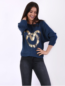 Bluza Dama Cu Imprimeu Young Bleumarin Si Auriu