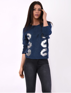 Bluza Dama Cu Imprimeu Young Bleumarin Si Argintiu