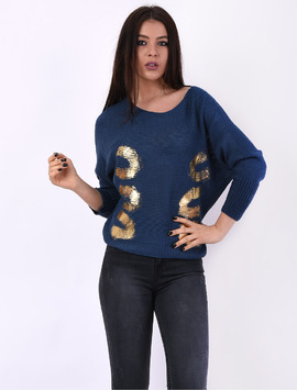 Bluza Dama Cu Imprimeu Restless Bleumarin Si Auriu