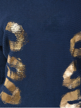 Bluza Dama Cu Imprimeu Restless Bleumarin Si Auriu
