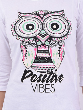Bluza Dama Cu Bufnita Positive Vibes Alba