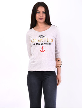 Bluza Dama Cu Imprimeu Find Adventure Bej