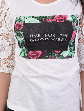 Bluza Dama Cu Imprimeu Si Broderie Time Alba