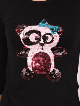 Bluza Dama Cu Ursulet Din Paiete Power Neagra