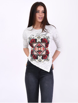 Bluza Dama Cu Imprimeu Trandafiri Always Gri Inspicat