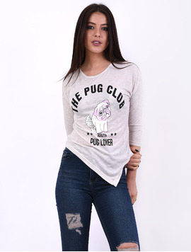 Bluza Dama Cu Imprimeu Pug Lover Bej