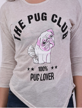 Bluza Dama Cu Imprimeu Pug Lover Bej