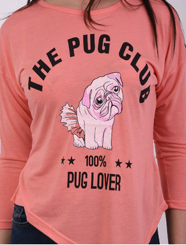 Bluza Dama Cu Imprimeu Pug Lover Corai