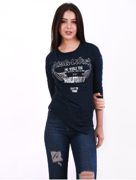 Bluza Dama Cu Imprimeu World Tour Bleumarin