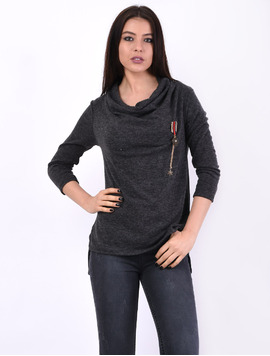 Bluza Dama Cu Guler Amplu Thank Gri