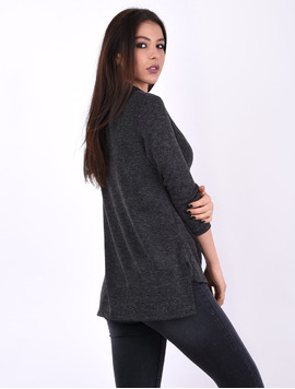Bluza Dama Cu Guler Amplu Thank Gri
