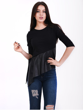 Bluza Dama Cu Piele Ecologica La Baza Shape Neagra