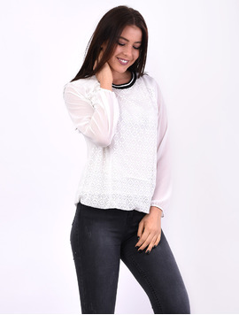 Bluza Dama Din Voal Si Dantela Worker Alba