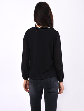 Bluza Dama Din Voal Si Dantela Worker Neagra