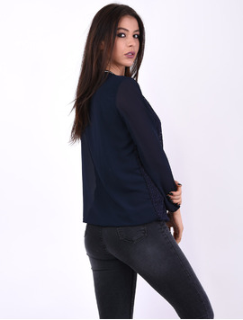 Bluza Dama Din Voal Si Dantela Worker Bleumarin