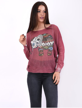 Bluza Dama Cu Elefant India Grena