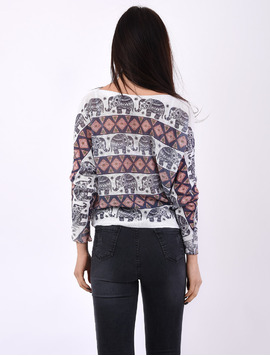 Bluza Dama Cu Elefanti Jungle Alb Si Gri