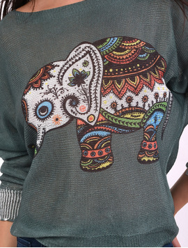 Bluza Dama Cu Elefant India Verde