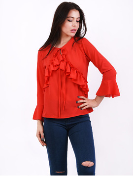 Bluza Dama Din Voal Cu Volanase Space Rosie