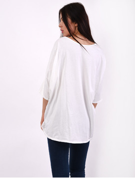 Bluza Dama Larga Cu Imprimeu Silence Alba
