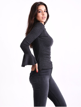 Bluza Dama Cu Maneca Clopot Basic Gri