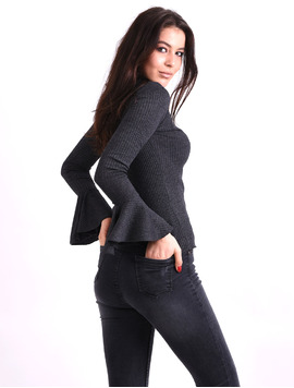 Bluza Dama Cu Maneca Clopot Basic Gri