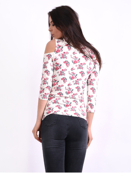 Bluza Dama Cu Imprimeu Floral Si Umeri Goi Skin Crem