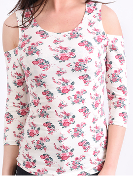Bluza Dama Cu Imprimeu Floral Si Umeri Goi Skin Crem