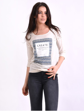 Bluza Dama Cu Imprimeu Create Bej