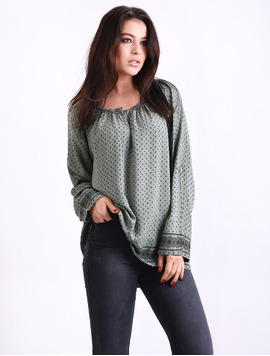 Bluza Dama Larga Cu Dantela La Guler Fresh Kaki