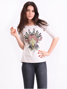 Bluza Dama Cu Imprimeu Pene Weird Bej