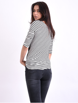 Bluza Dama Cu Imprimeu Floral Si Dungi Weekend Alb Si Negru