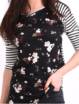 Bluza Dama Cu Imprimeu Floral Si Dungi Weekend Alb Si Negru