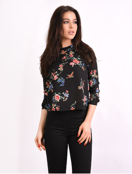 Bluza Dama Din Voal Cu Imprimeu Floral Great Neagra
